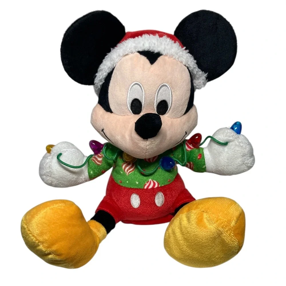 Disney Mickey Mouse Light Up Musical 10" Plush We Wish You Merry Christmas WORKS - Picture 1 of 12